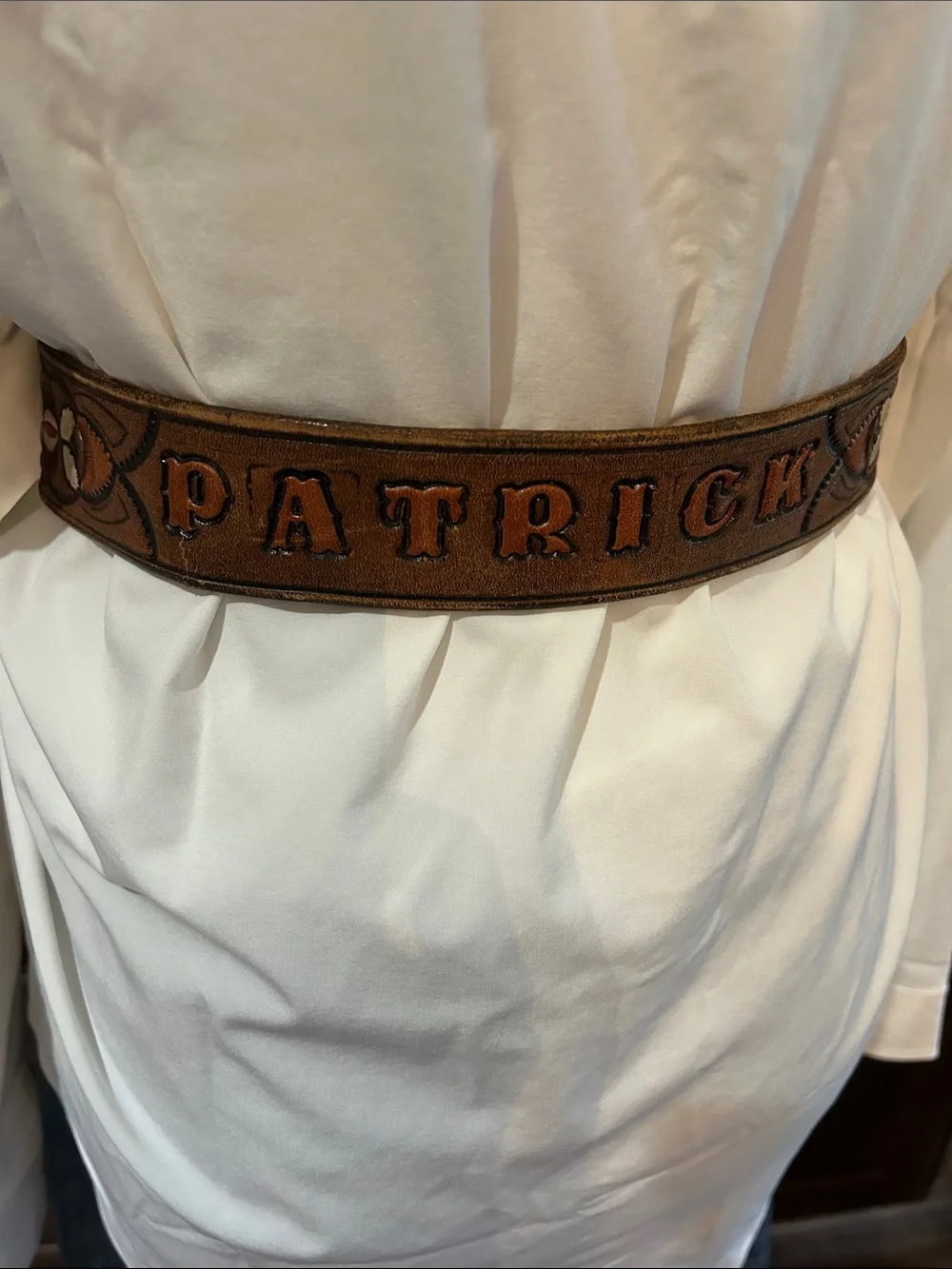 1970’s Mexican Hand-Tooled Brown Leather Belt Sz 27 Deer Motif